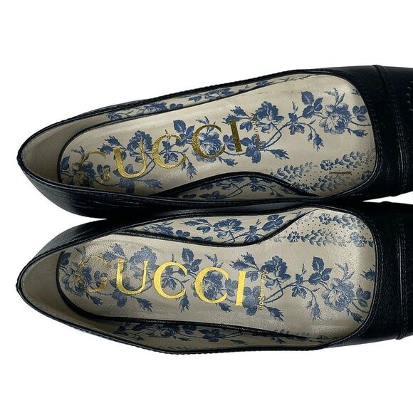 Gucci Hills GG Logo Ballet Flats EU 36.5 US 6.5 Cap Toe Double G Leather - Picture 7 of 14